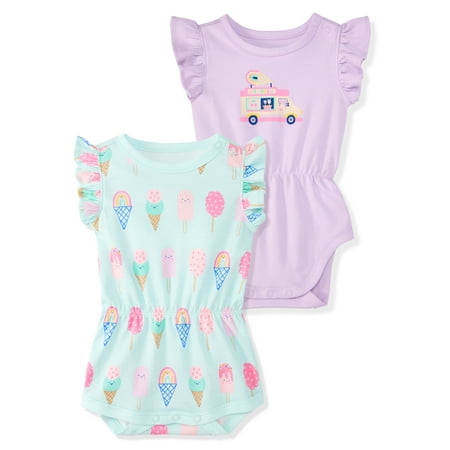 Garanimals Baby Girl Rompers 100% Cotton Flutter Sleeve 2-Pack Now $8.00