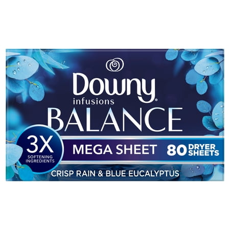 Downy Fabric Softener Dryer Sheets, Infusions Balance Crisp Rain and Blue Eucalyptus