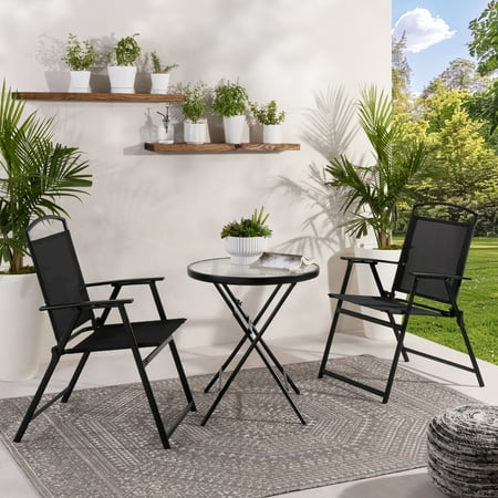 Mainstays Albany Lane 3-Piece Outdoor Bistro Set, Folding Chairs & Glass Table Now $67.00