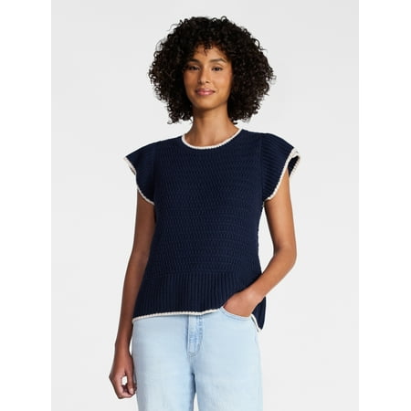 Time and Tru Women's Flutter Sleeve Sweater, Lightweight Now $7.94