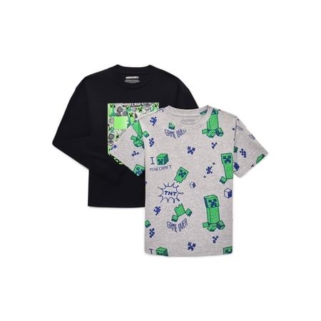 Minecraft Boys Graphic Short Sleeve and Long Sleeve Tees, 2-Pack Now $6.99