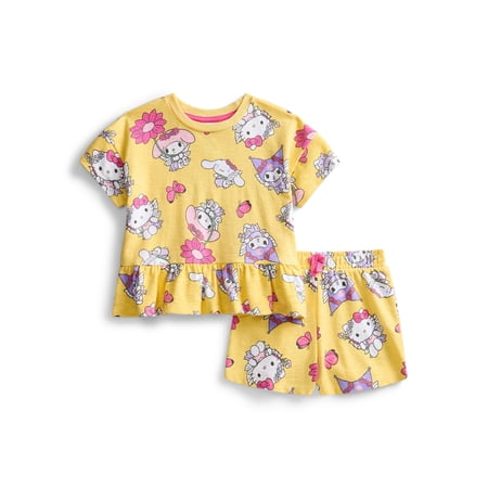 Hello Kitty and Friends Toddler Girls' Short Sleeve Graphic Tee and Matching Shorts Set