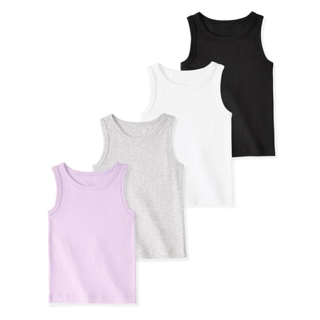Garanimals Newborn, Baby & Toddler Girl Cotton Solid Tank Tops, 4-Pack
