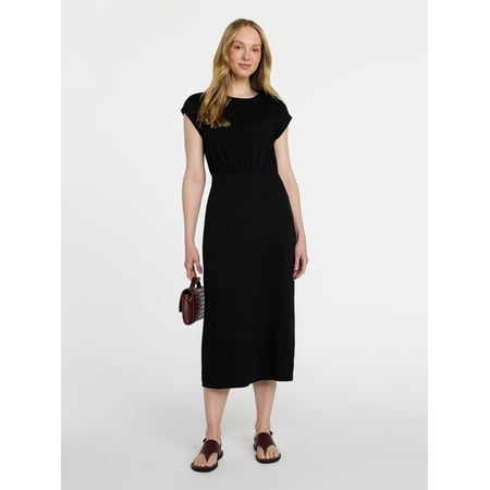 Time and Tru Women’s Cotton Knit Midi Dress with Dolman Sleeves