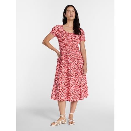 Time and Tru Women's Smocked Cotton Peasant Midi Dress Now $13.95