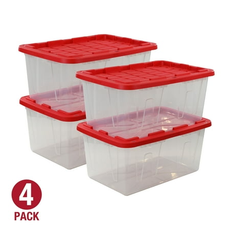 Hyper Tough 27 Gallon Clear Storage Bin with Red Snap Lid, Heavy Duty Plastic Now $40.00