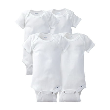 Gerber Baby Boy or Girl Neutral White Short Sleeve Cotton Onesies, 4-Pack, Sizes Newborn