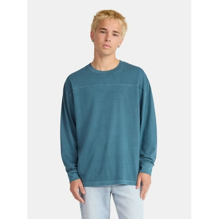 No Boundaries Cotton Washed Tee with Long Sleeves, Men's & Big Men's