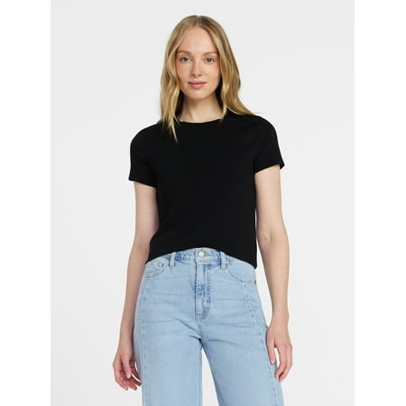 Time and Tru Women's Slim Fit Crewneck Tee with Short Sleeves