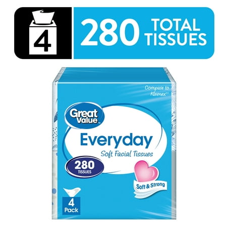 Great Value Everyday Soft Facial Tissues, 4 Cubes, 70 Tissues per Cube, 2-Ply Now $5.97