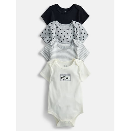 Wonder Nation Organic Cotton Baby Boys Short Sleeve Cotton Bodysuit, 4-Pack, Sizes 12 Now $7.19