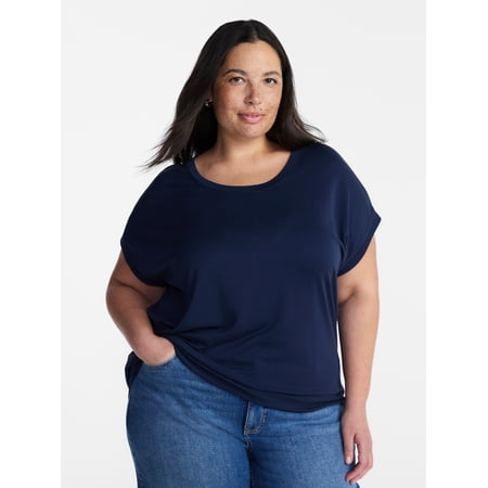 Terra & Sky Women’s Plus Scoop Neck Tunic Tee with Short Sleeves Now $9.98