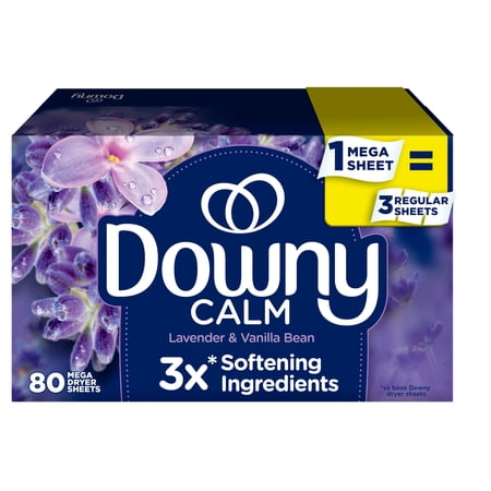 Downy Fabric Softener Dryer Sheets, Infusions Calm Lavender and Vanilla Bean Scent, 80