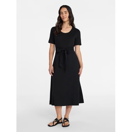 Time and Tru Women's Cotton Tie Front Midi Dress with Short Sleeves Now $7.95