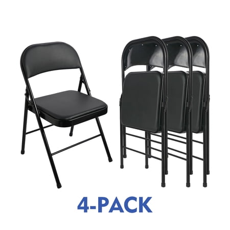 Mainstays Deluxe Vinyl Padded Seat and Back Folding Chair, Black Now $64.94