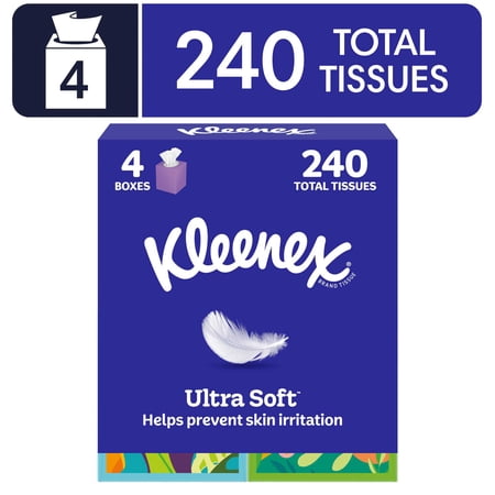 Kleenex Ultra Soft Facial Tissues, 4 Cube Boxes, 60 Tissues per Box, 3-Ply Now $6.58