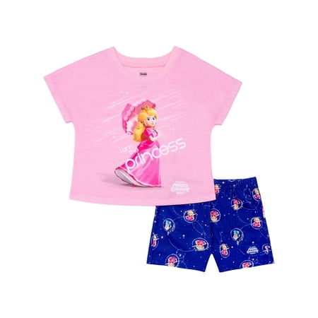 Super Mario Princess Peach Girls Short Sleeve and Shorts Pajama, 2-Piece Now $8.00