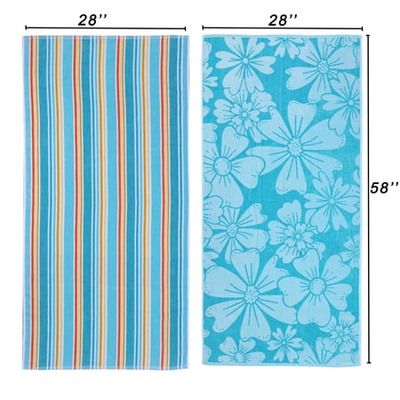 Mainstays 2pk Cotton Beach Towel, 58 x 28 in, Flowers & Stripes Now $9.97