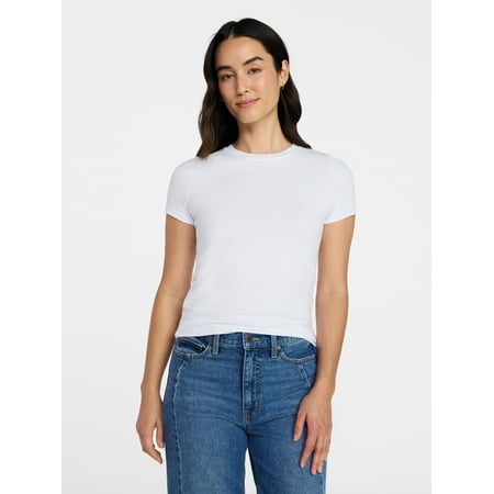 Time and Tru Women's Slim Fit Crewneck Tee with Short Sleeves Now $3.95