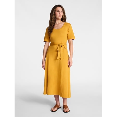 Time and Tru Women's Cotton Tie Front Midi Dress with Short Sleeves Now $7.91