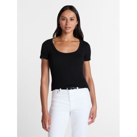 Time and Tru Women's Ribbed Scoop Neck Tee with Short Sleeves Now $8.99