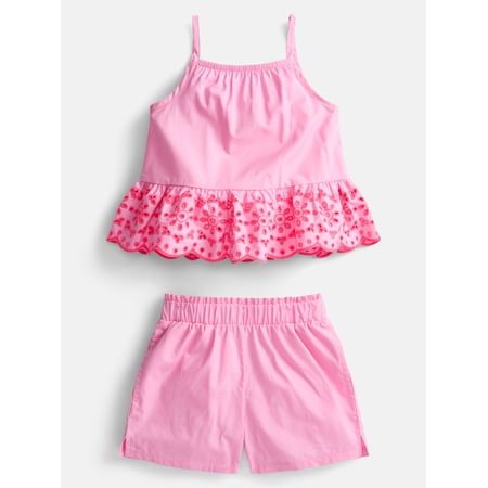 Wonder Nation Toddler Girls Scalloped Tank Top and Matching Shorts Set, 2-Piece Now $9.99