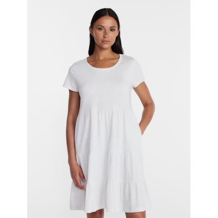 Time and Tru Women's Tiered Cotton Mini Dress with Short Sleeves Now $8.98