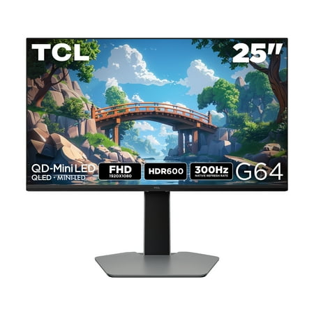 TCL 25” G64 Series FHD HDR QD-Mini LED Gaming Monitor, 300Hz Refresh Rate, LD180 Now $133.00