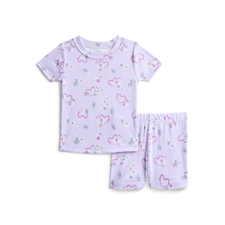 Wonder Nation Toddler Girls Short Sleeve Tee and Shorts Cotton Pajama Set, 2-Piece