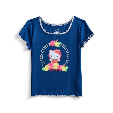 Hello Kitty Girls Purl Edge Graphic Tee with Short Sleeves