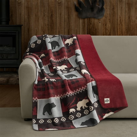 Pawz Plush Oversized Throw Blanket for Couch or Bed, Soft Flannel Fleece, Red Bears