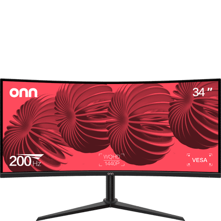 onn. 34" WQHD 200Hz Bezel-Less Gaming Monitor, Curved 1500R, 1ms, with 1.85m HDMI Now $185.50