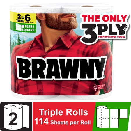 Brawny Tear-A-Square 3-Ply Paper Towels, 2 Triple Rolls, 114 Sheets per Roll Now $5.64
