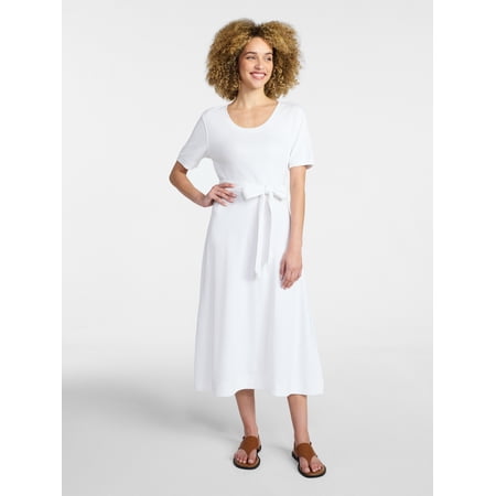 Time and Tru Women's Knit Midi Dress with Tie Belt Now $7.99