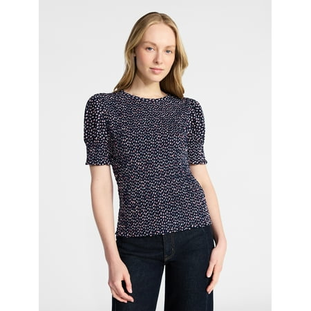Time and Tru Women's Smocked Top with Short Puff Sleeves Now $7.93