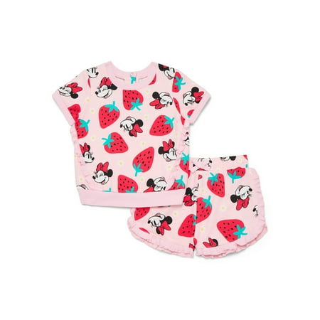 Minnie Mouse Baby Girls Allover Print Ruffle Shirt and Shorts Set, 2 Piece, Sizes Now $6.49