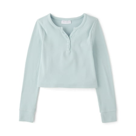 The Children's Place Girls Long Sleeve Sueded Rib Henley Top Now $5.45