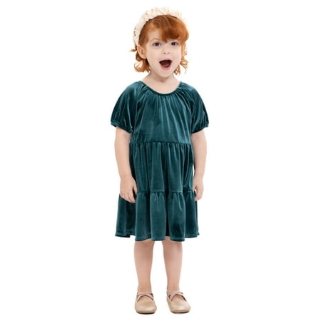 Wonder Nation Toddler Girls Tiered Velvet Dress with Puff Sleeves Now $4.00