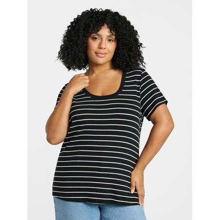 Terra & Sky Women's Plus Size Scoop Neck Rib Tee with Short Sleeves Now $7.98