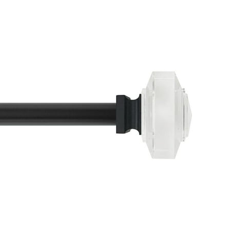 Mainstays Clear Square 3/4" Single Adjustable Curtain Rod, 30-84", Matte Black