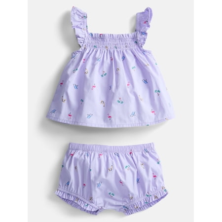 Wonder Nation Baby Girls Printed Tank Top and Matching Shorts Set, 2-Piece, Sizes Now $9.98