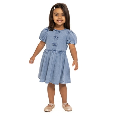 Wonder Nation Toddler Girls Denim Dress with Bubble Sleeves