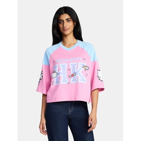 Hello Kitty Women's Short Sleeve Varsity Graphic Tee Now $5.08
