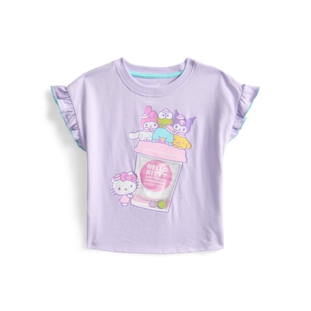 Hello Kitty and Friends Toddler Girls Ruffle Graphic Tee with Short Sleeves