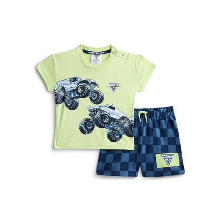 Monster Jam Baby and Toddler Boy Short Sleeve Graphic Tee and Shorts Set, 2 Piece Now $4.00