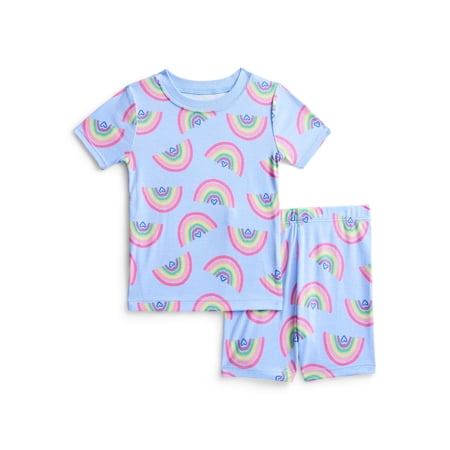 Wonder Nation Toddler Girls Short Sleeve Tee and Shorts Cotton Pajama Set, 2-Piece Now $5.98