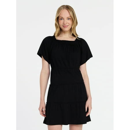 Time and Tru Women's Tiered Cotton Mini Dress with Flutter Sleeves Now $6.95