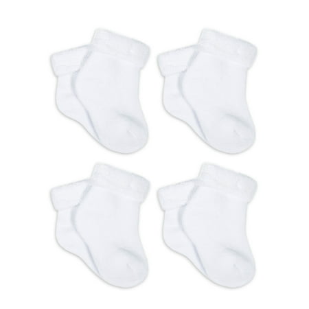 Gerber Baby Neutral White Terry Bootie Wiggle Proof Socks, 4-Pack, Sizes Newborn - 0/6
