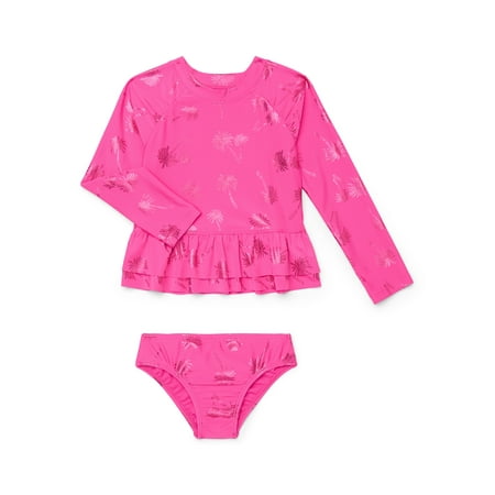 Wonder Nation Baby and Toddler Girls Long Sleeve Rashguard and Bottoms Swim Set Now $6.50