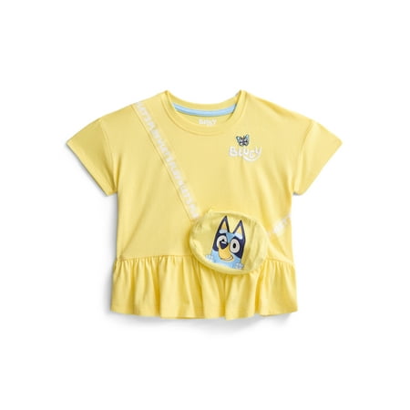 Bluey Toddler Girls Short Sleeve Peplum Tee with 3-D Bag